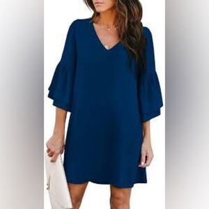 J. Crew Bell Sleeve Vneck Shift Dress in Navy Blue size 2